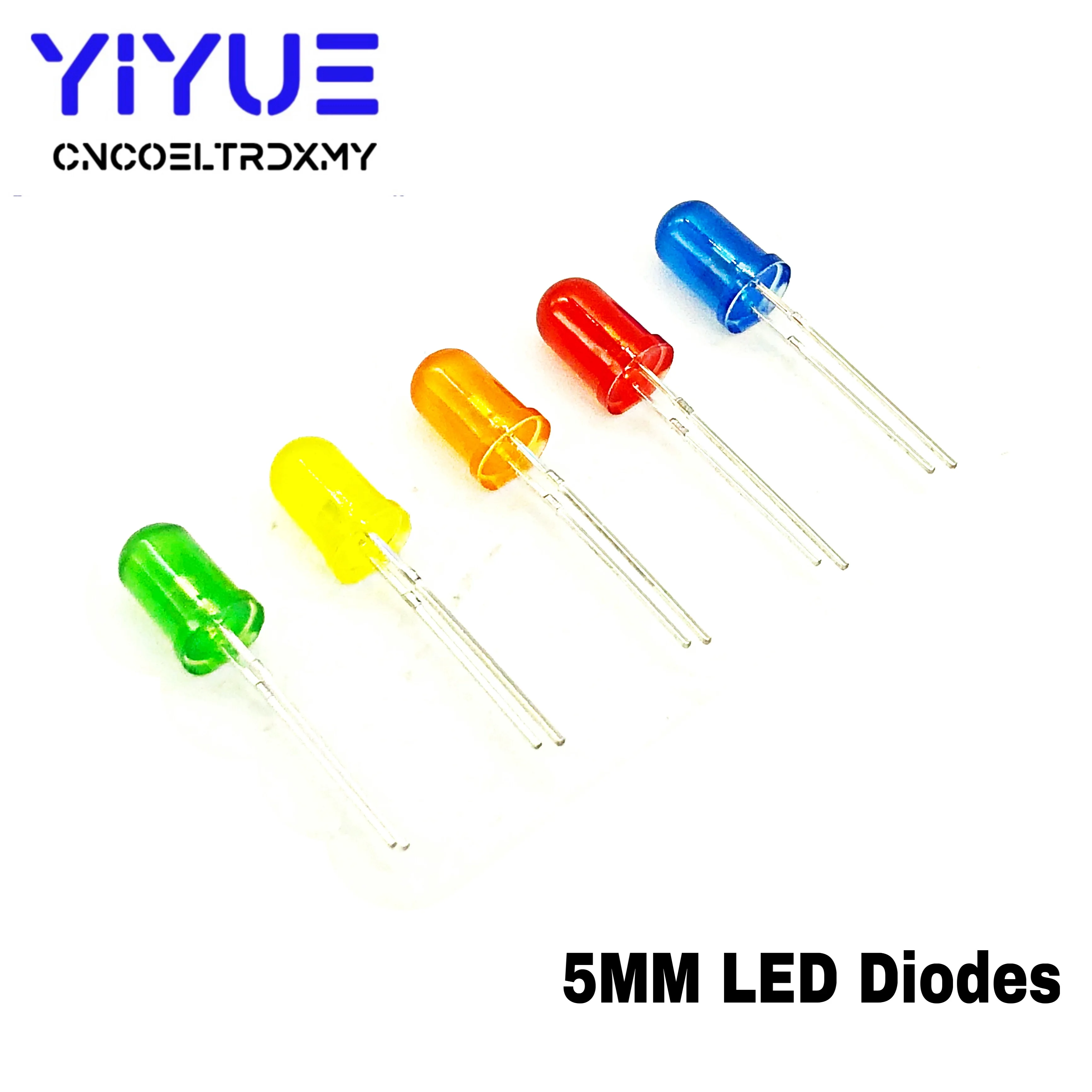 100pcs LED Emitting Diodes Light Kit 5 Colors Round Top 3mm/5mm  Yellow Red Blue Green Orange Assortment Kit For DIY Lighting