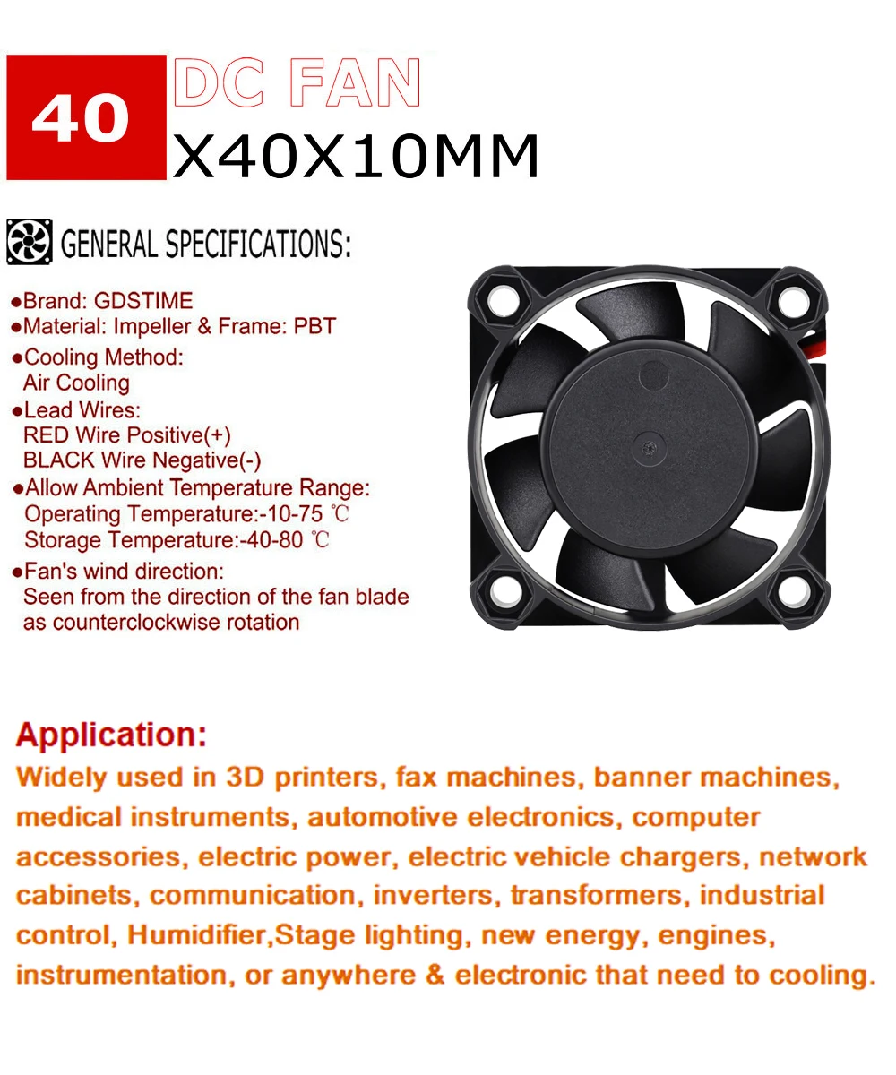 GDSTIME 40 mm USB-Kühler DC 5 V 12 V 24 V 40 x 40 x 10 mm Dual-Ball-Mini-Lüfter 4010 Axiallüfter 40 mm für 3D-Drucker, DVR, NAS-Kühlung – Detail 3