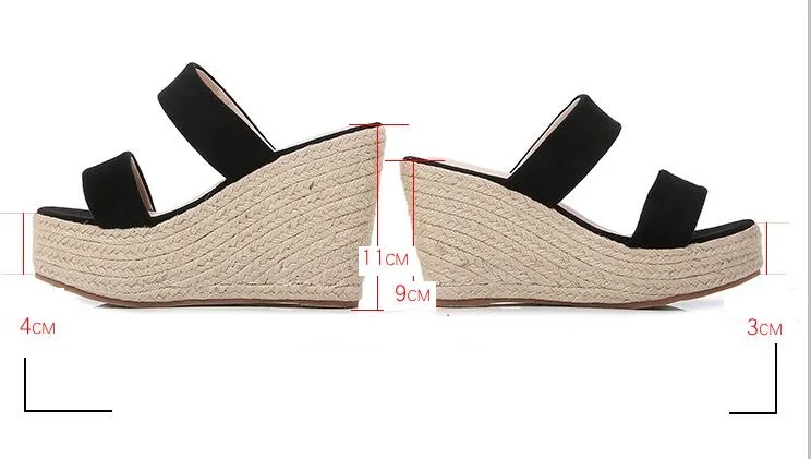 Summer 9cm 11cm High-Heeled Women Pumps Platform Hemp Shoes Buckle Casual Nude Stilettos Round Head Sandals Small Yards:30 31 32