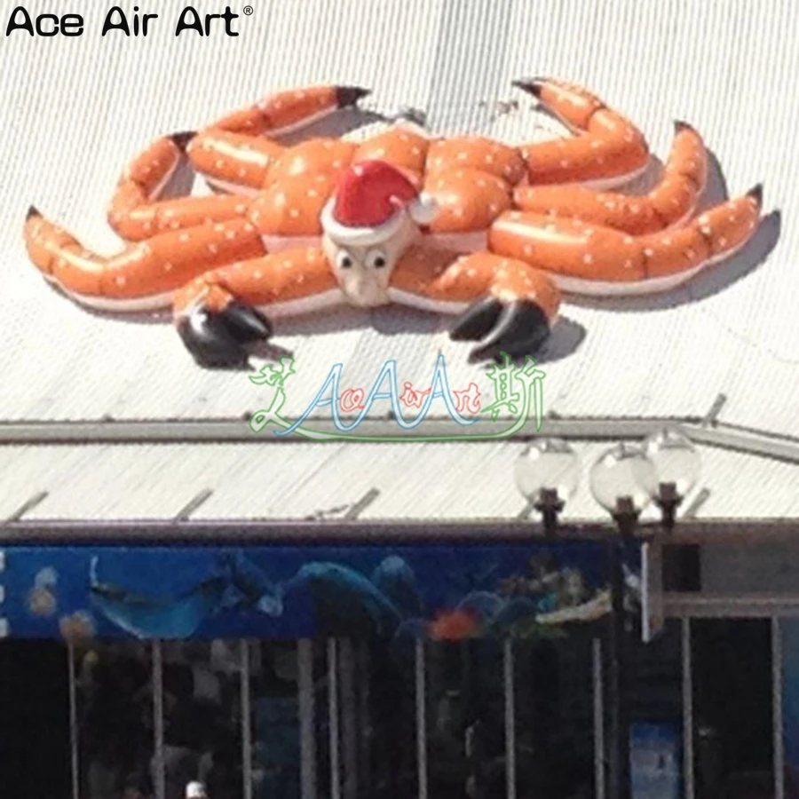 

3m L Xmas Advertising Balloon Inflatable Lobster Food Model Christmas Crab Replica on Roof for Promotion