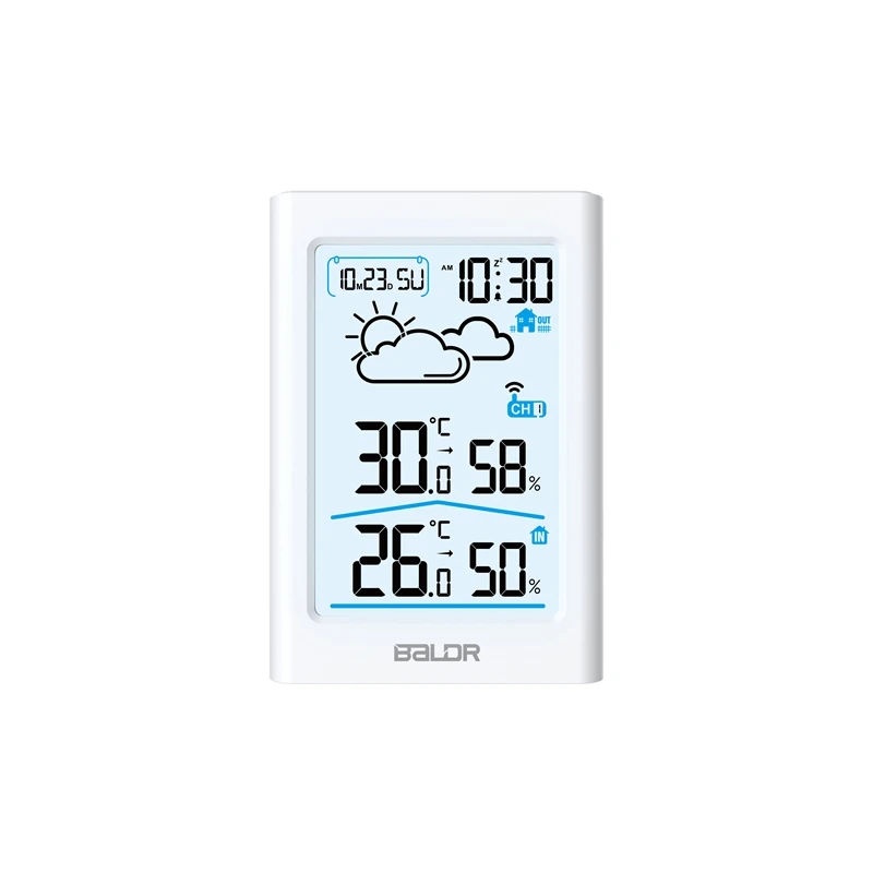 Baldr Digital Weather Station Indoor Outdoor Hygrometer Thermometer Wireless Weather Forecast Sensor Alarm Clock Date Backlight