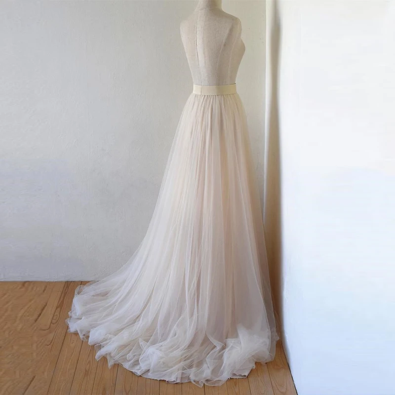 Jupe Maxi en Tulle blanc détachable, 5 couches, élastique, superposée, avec traîne, pour fête de mariage