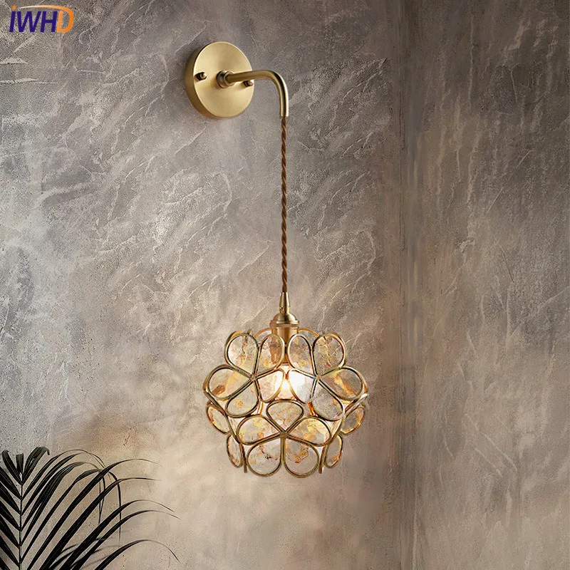 

Copper Nordic LED Wall Lamp Wandlamp Glass Flower Wall Light Fixtures Bedroom Bathroom Home Lighting Applique Murale Luminaire