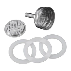 Silicone Seal Ring Gaskets Stainless Steel Coffee Filters Replacement Kit for Kitchen Moka Pot Espresso Coffee Makers Accessory