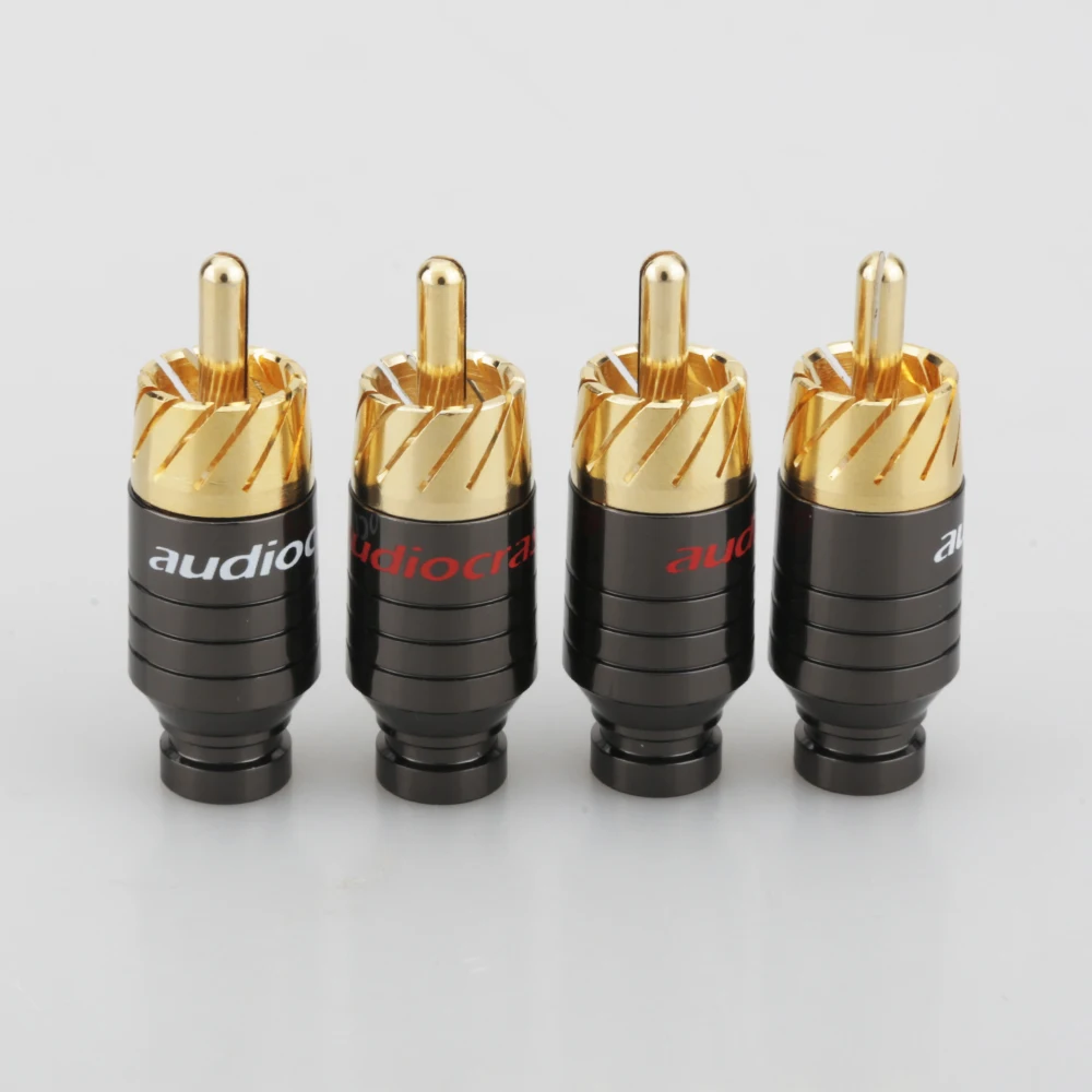 Audiocrast 4pcs Copper RCA Plug Gold Plated Audio Video Adapter Connector