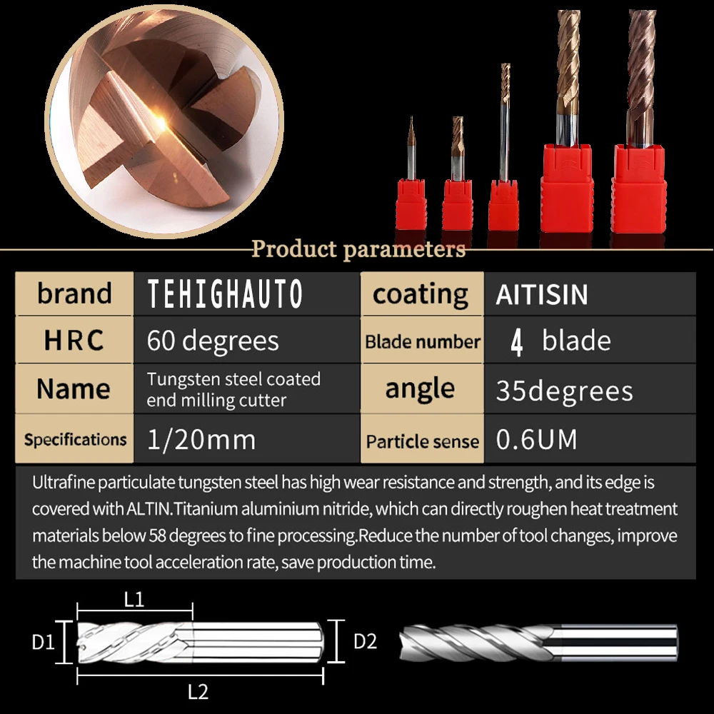Milling Cutter 2 4 Flutes End Mills High Precision HSS Tungsten Steel Milling Endmills Router Bit CNC Tools 2 blade Metal Cutter