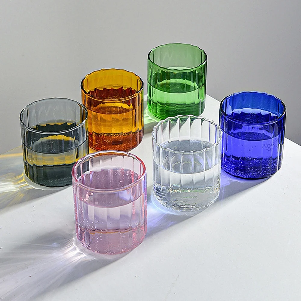 200ML Creative Colors Glass Cup Vertical Striped Beer Glass Mug Heat-resistant Tumbler Juice Milk Water Glass Home Whiskey Glass