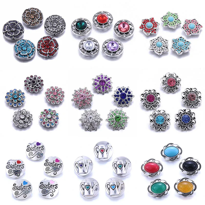 10pcs/lot Wholesale Snap Button Jewelry Mixed 18mm Snap Button with Crystal Rhinestone Button for 18mm Snap Bracelets Bangles