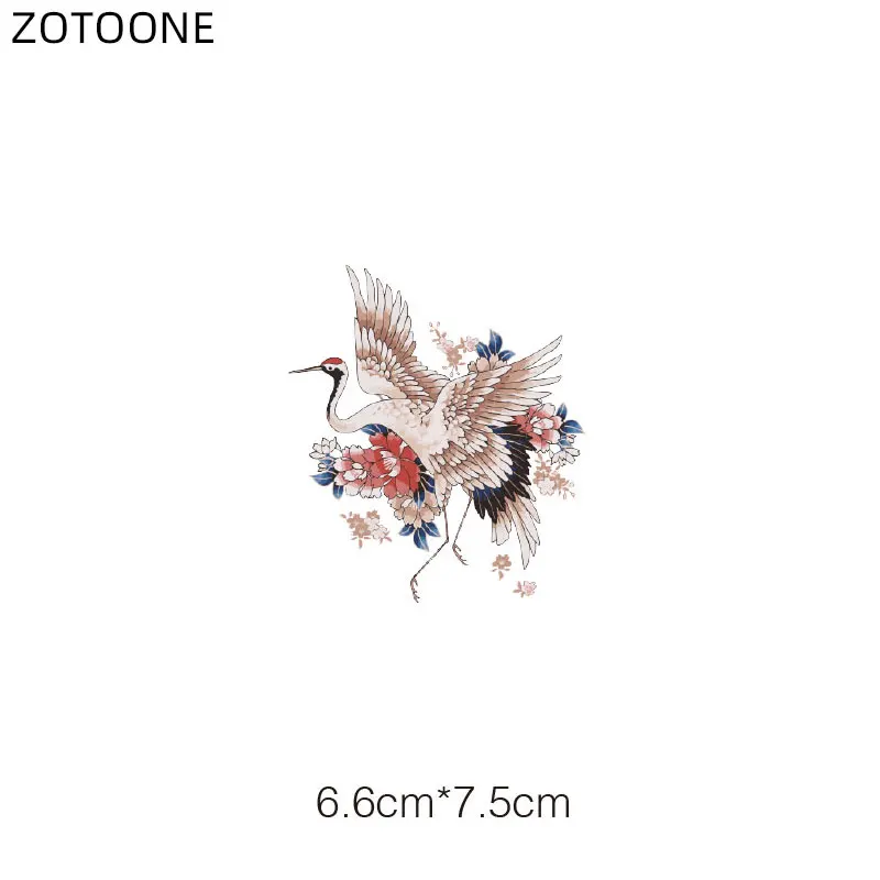 ZOTOONE Vintage Crane Patches for Clothes Iron on Heat Transfer Applique Diy Printed Flower Patch Application Thermo Stickers C