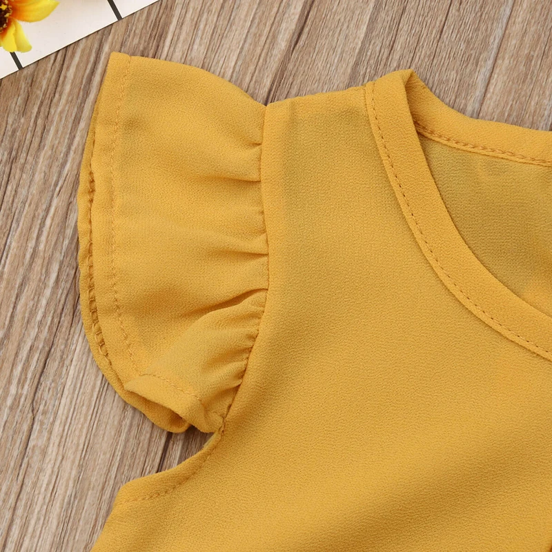 Summer Clothing Toddler Kid Baby Girl Clothes Set Yellow Chiffon Ruffle Tops+Floral Print Skirt Clothes 2pcs Outfits 1-5Y