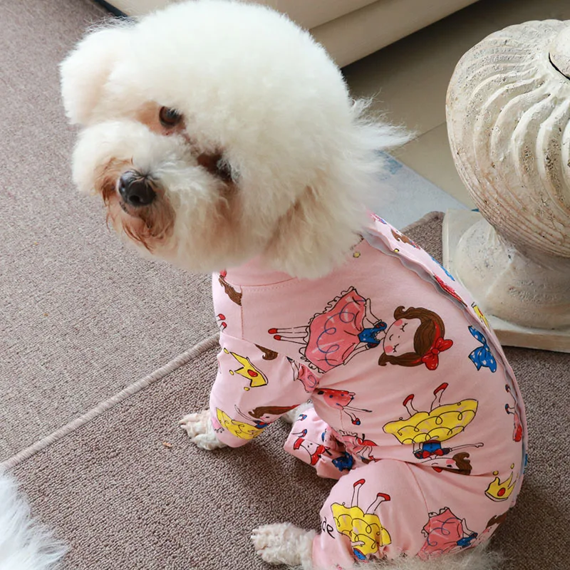 Pet Dog Jumpsuit Printed Overalls For Small Dogs Thin Protect Belly Stretchy 100%Cotton Pajamas Chihuahua Poodle Puppy Clothes