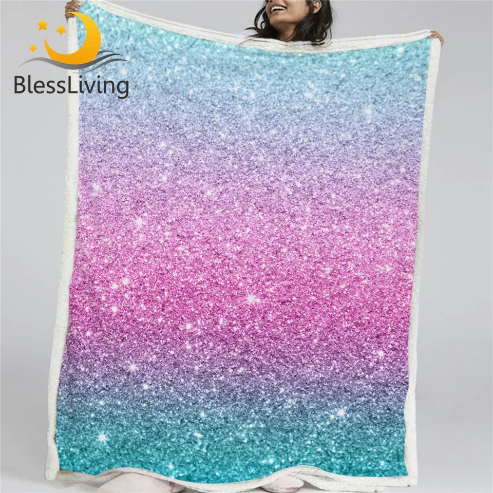 

BlessLiving Colorful Realistic Blanket Girly Chic Blue Pink Pastel Colors Sherpa Flannel Fleece Blanket Trendy Bed Couch manta