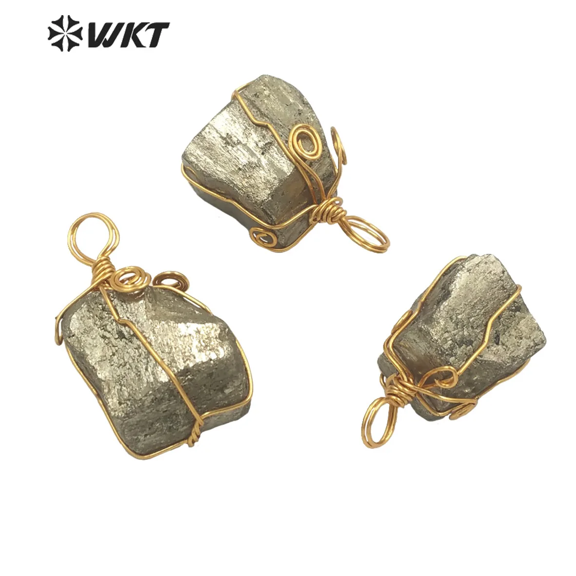 

WT-P1767 Original Design Gold Plated Brass Wire Wrapped Pyrite Pendants Natural Stone For Women Jewelry Making Gift High Quality