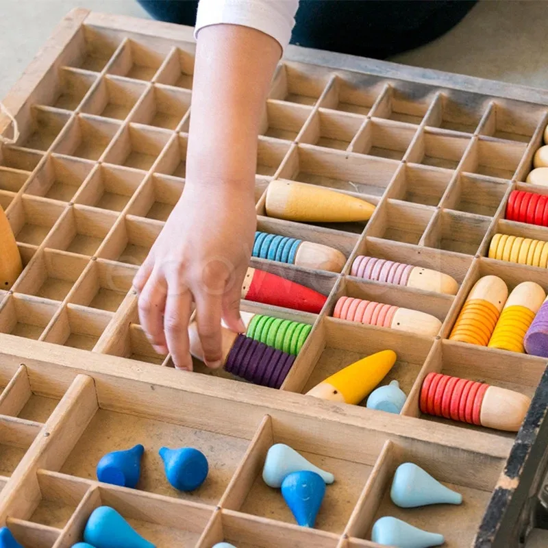 Wooden Toys Rainbow Loose Parts Wood Mushrooms Honeycomb Droplets Bamboo Shoots Acorns Kids Montessori Toys