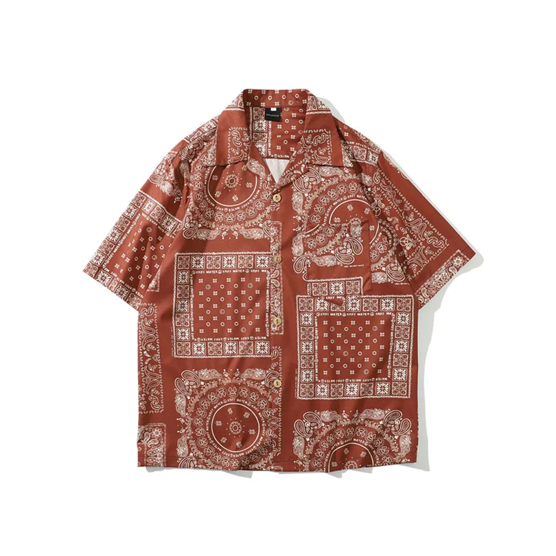 Bandana Paisley Shirt Men Streetwear Shirt Hip Hop Short Sleeve Beach Male Clothing Harajuku 2023 Summer Hip Hop