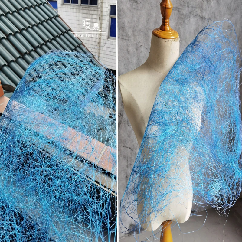 Irregular Hollowed Mesh Fabric Blue Lines Texture DIY Arts Props Decor Modeling Design Clothes Designer Fabric 43*43cm