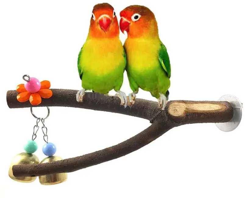 Wood Tree Branch Bird Perch Toy with Bell for Pet Parrot Lovebird Finch Canary Cockatoo Grey Amazon Cage Stand Accessories