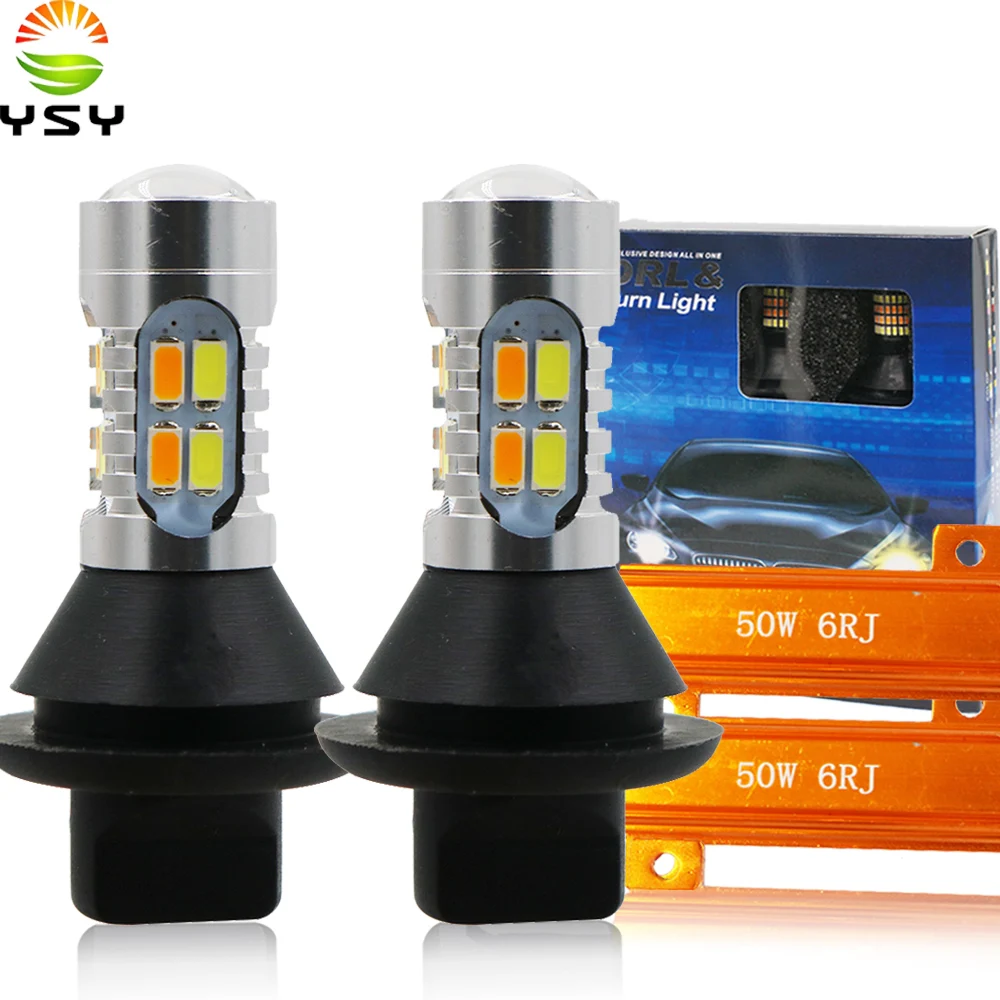 Ysy 2 pçs cor dupla 1156 ba15s/bau15s p21w py21w t20 7440 lâmpadas led drl + luzes de gerencio 20smd âmbar branco erro livre canbus drl