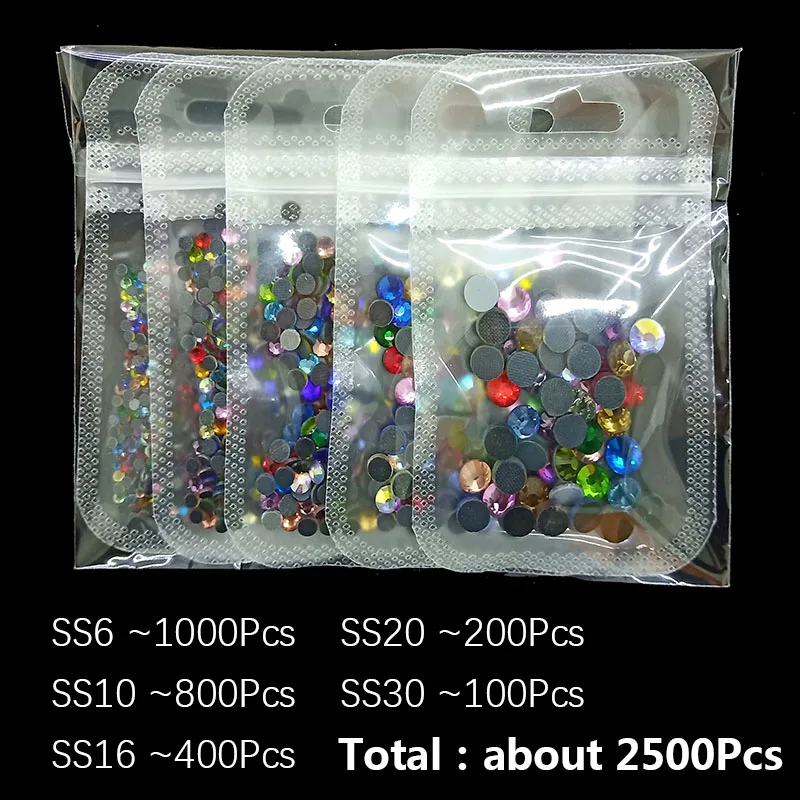 2000PCS Mix size Hotfix Rhinestone SS6-SS30 5 Sizes Separate Packing Flatback stones free shipping