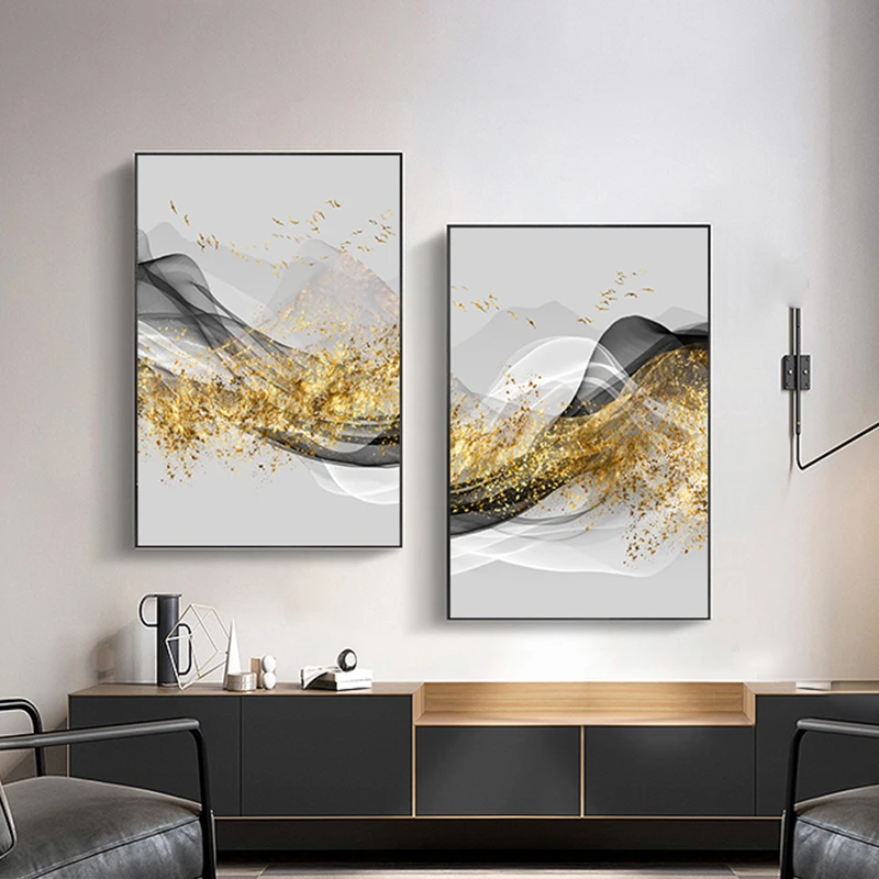 

Abstract Golden Landscape Canvas Painting Nordic Art Posters and Prints Modern Wall Art Pictures for Living Room Home Decoration