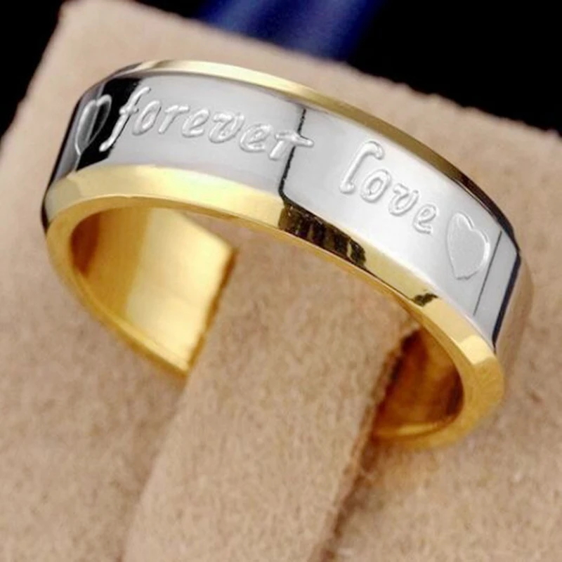 Engraved Forever LOVE Fashion Titanium Steel Couple Ring 18K Gold Ring Wedding Engagement Ring Anniversary Jewelry Gift