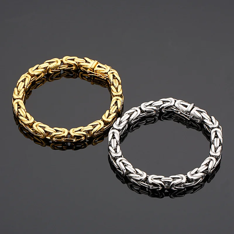 8/10/12mm Vintage Braided Stainless Steel Double Byzantine Chain Long Bracelets Set Rocker Heavy Massive Hand Jewellery