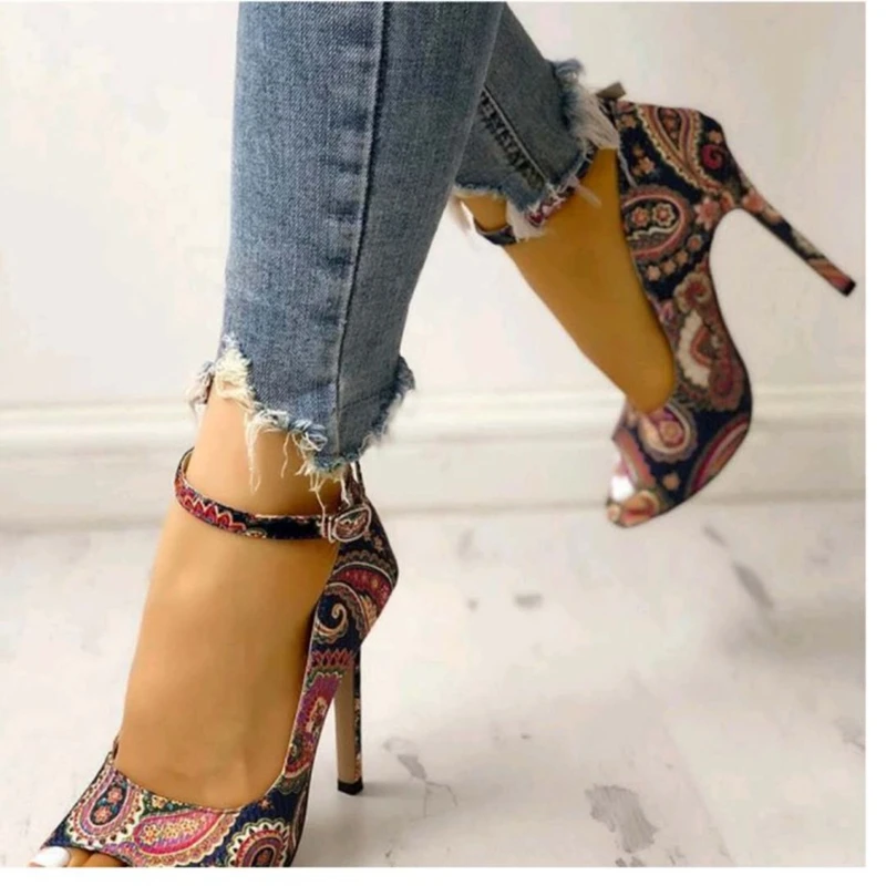 New Gladiator sandals women Small or big size 30-44 print platform high heels sexy fashion buckle strap party wedding shoes 9H