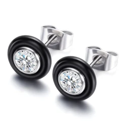 Fashion Wedding Bijoux Black White Ceramic Stud Earrings For Women With Big Carat Health Ceramic Round Zirconia Earring Girl