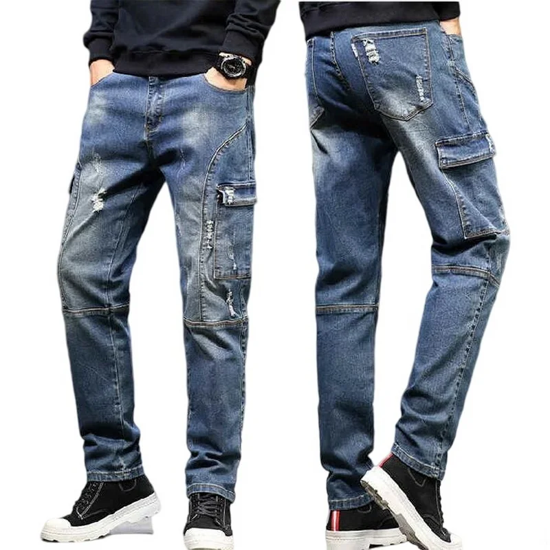 

Jeans Men Loose Harem Pants Multi-Pocket Jeans Mens Strendy Brand Harem Pants Retro Jeans