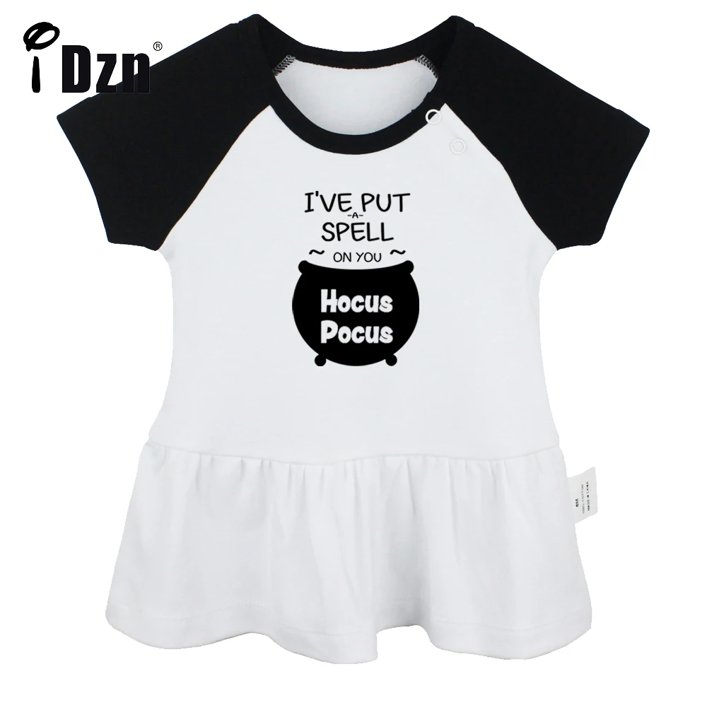 

iDzn Summer NEW I've Put a Spell On You Hocus Pocus Baby Girls Cute Short Sleeve Dress Infant Pleated Dress Soft Cotton Dresses