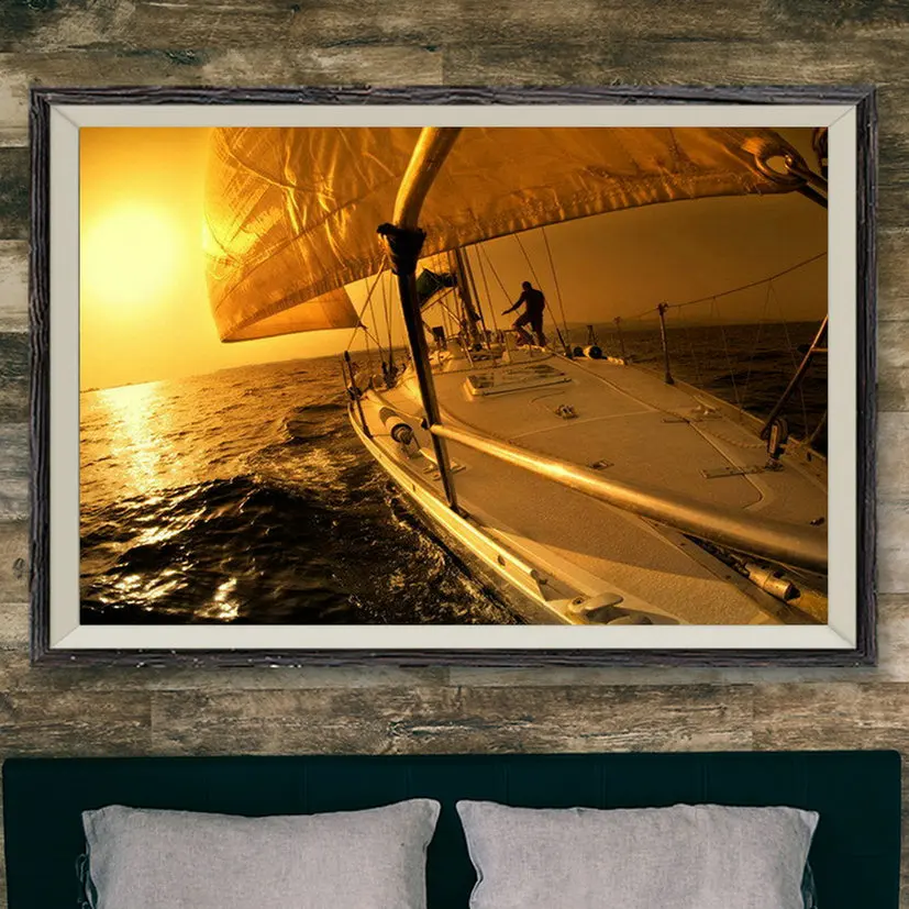 295 Yacht Sailing Sea Sunset Sport Wall Silk Cloth Poster Art Decoration Gift