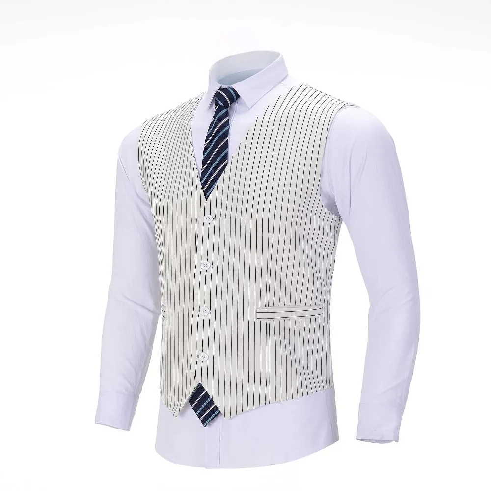 2020 New Men's Pinstripe Vest White Suit Vest Formal Business Waistcoat Groomsmen Customizable For Wedding