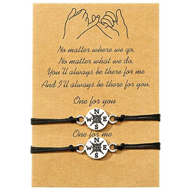 Aunt Niece Mother Daughters Grandma Granddaughter Love Friends Thanksgiving Gift Pinky Swear Promise Compass Bracelets for Women