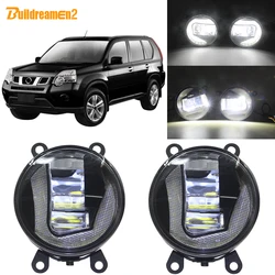 Buildreamen2 2 X Car LED Projector Fog Light + Daytime Running Lamp DRL White 12V High Bright For Nissan X-Trail T31 2007-2013
