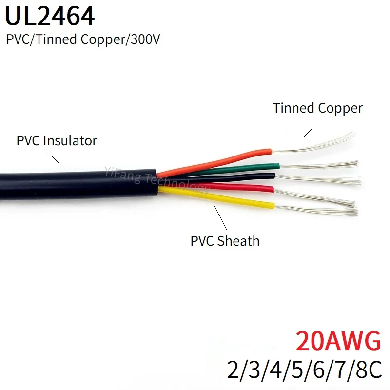 1M 20AWG Sheathed Wire Cable Channel Audio Line 2 3 4 5 6 7 8 Cores Insulated Electronic Soft Copper Signal Control Wire UL2464