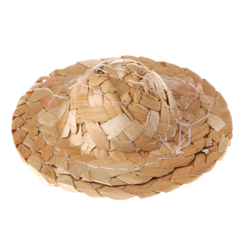 Sombrero tejido paja hecho a mano, ajustable, para loros y pájaros, accesorios L4MB, 1 unidad