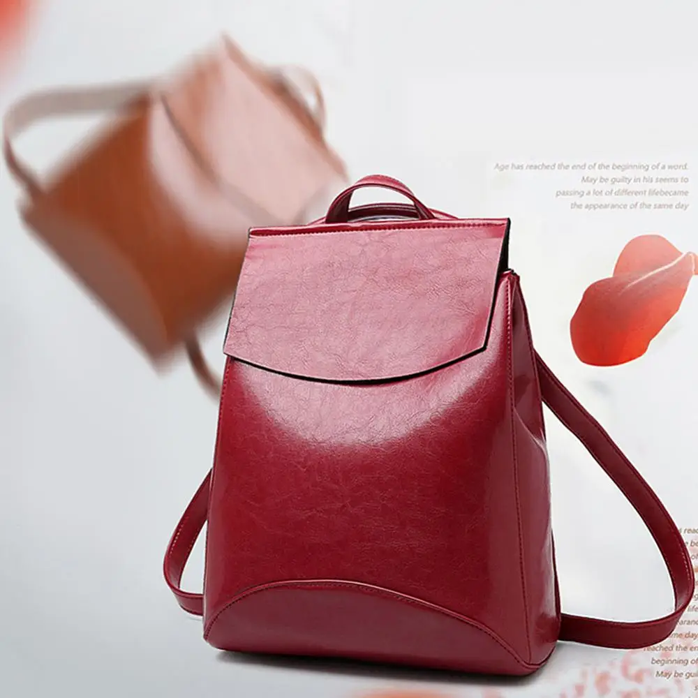 Women Fashion Solid Color Soft Faux Leather Backpack Girl Students School Bag