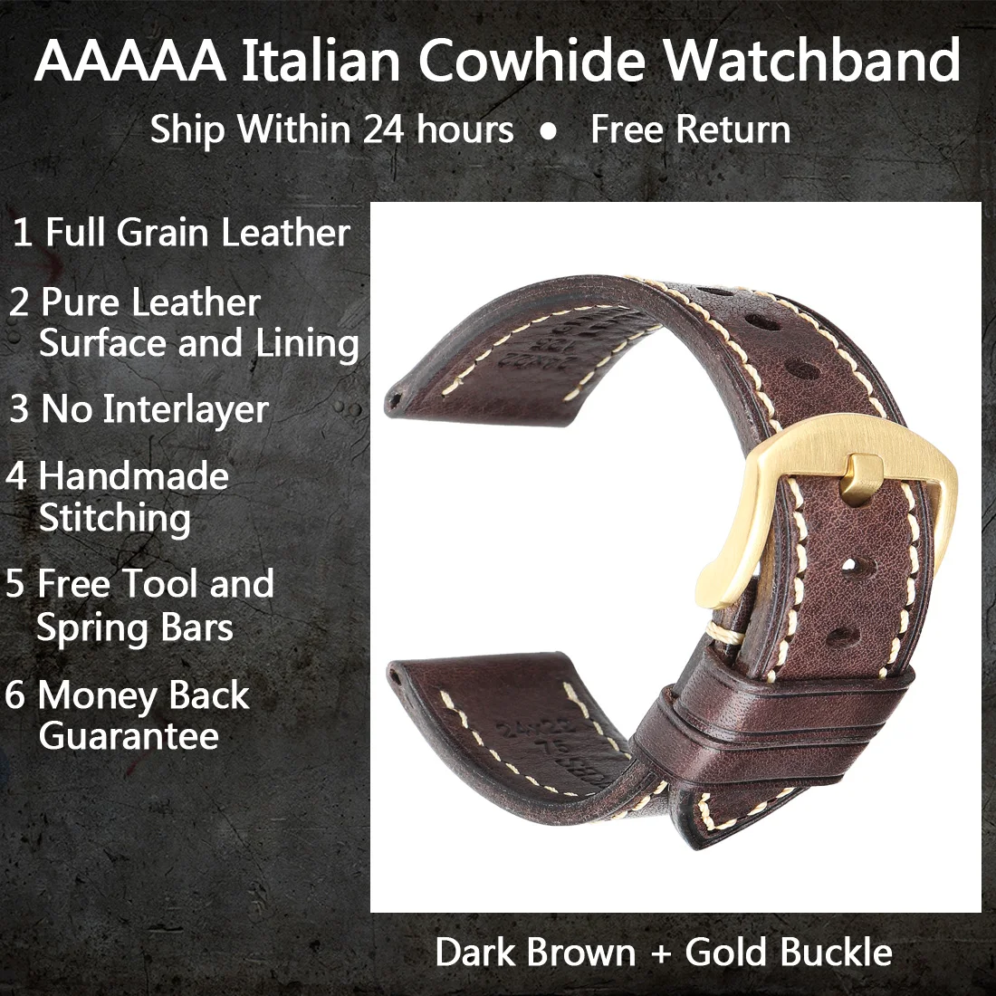 MAIKES Vollnarben-Rindslederarmband Herren Vintage Uhrenarmband Handgefertigte Accessoires für Omega Hamilton Uhrenarmband 7