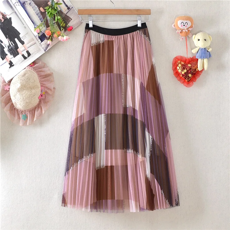 Women Casual Double Layer Mesh Skirts 2021 Fashion Ladies Elegant Streetwear High Waist Tulle Harajuku Skirt DS234