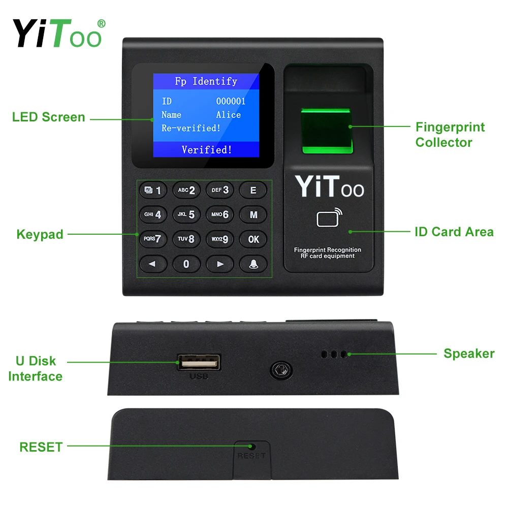 YiToo Complete Fingerprint Password Access Control Set Attendance Check Electronic Smart Door Lock Power Supply Biometric Lock