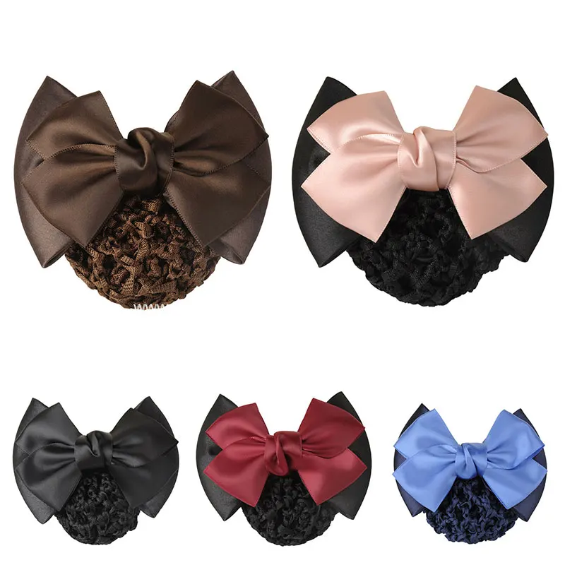 

Bowknot Hair Clip Net Satin Bow Barrette Double Hair Bun Professional Ladies Flight Attendant Hair Clips Women Hair Accessories