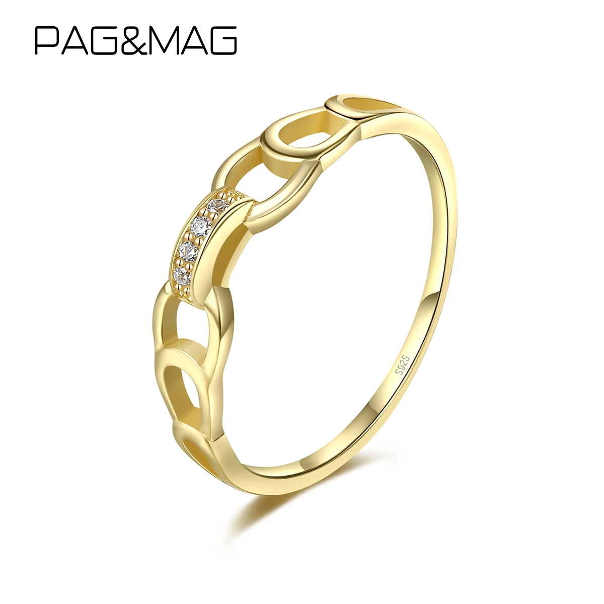 

PAG&MAP 925 Sterling Silver Clear Zircon Geometric Rings For Women 14k Gold Color Wedding Band Sterling Silver Fine Jewelry