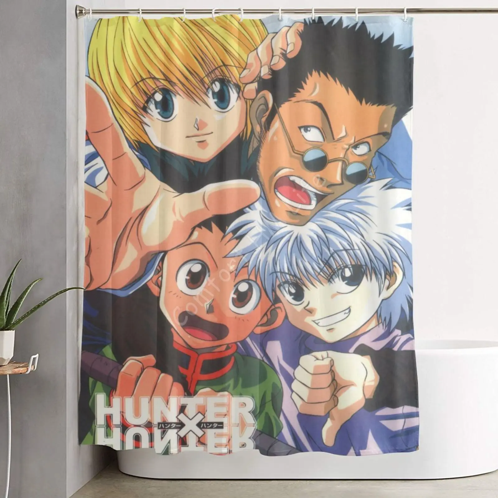 Hunter X Hunter Bathroom Curtain Classic Japanese Anime Fabric Shower Curtain Sets with 12 Hooks Waterproof Bathroom Decor