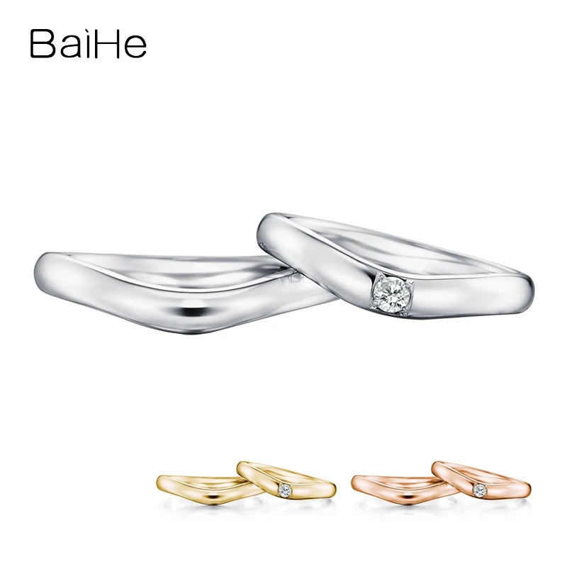 

BAIHE Real Solid 18K White Gold H/SI Natural Diamond Ring Women Men Trendy Engagement Fine Jewelry Couple Ring טבעת יהלום Zoben