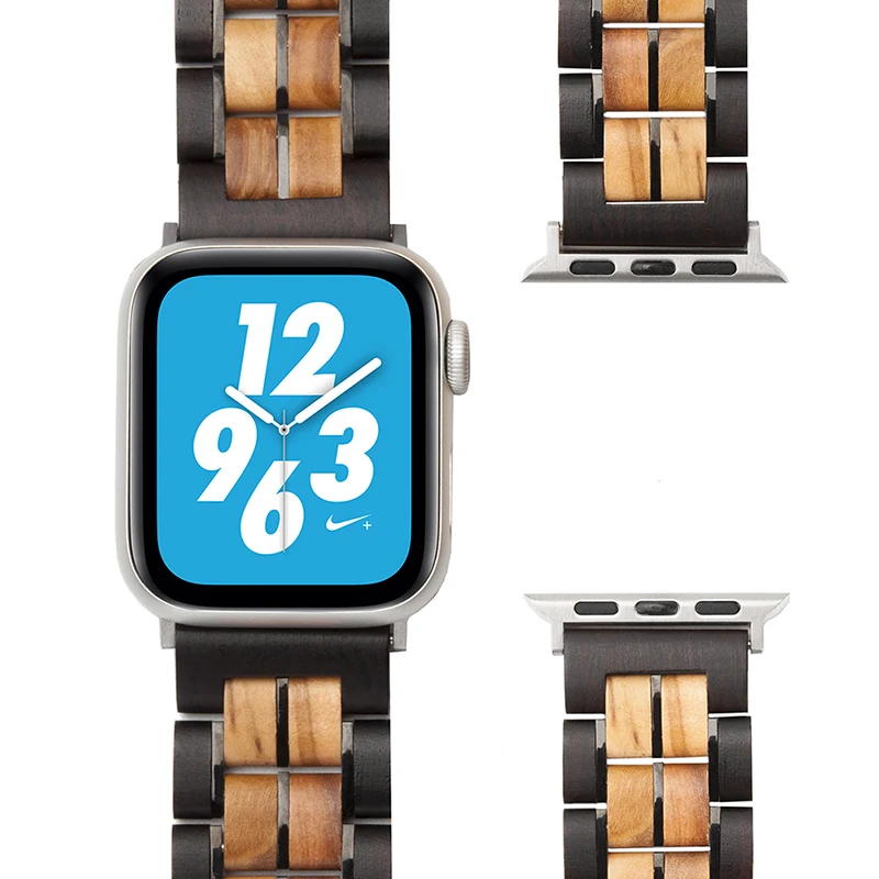 Replacement Wood Watch Strap for Apple Watch 4 Band Series 1/2/3/4 Stainless Steel Bracelet correas de reloj