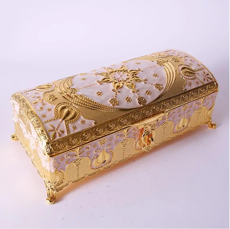 Europe Rectangle gold/sliver jewelry box desktop  metal storage box  tin box organizer for girl\'s gift Z202