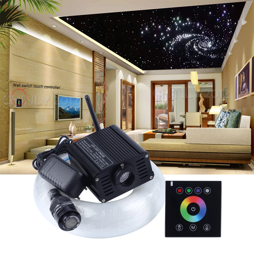 

16W RGBW LED Fiber Optic Light 2.4G wireless wall switch touch control 2m 0.75mm 200pcs Stars Ceiling Lights