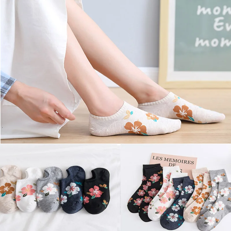 

New Arrivals Japanese Korean Cartoon Flower Women's Socks Harajuku Cute Long And Short Sock Breathable Spring And Summer Leisure