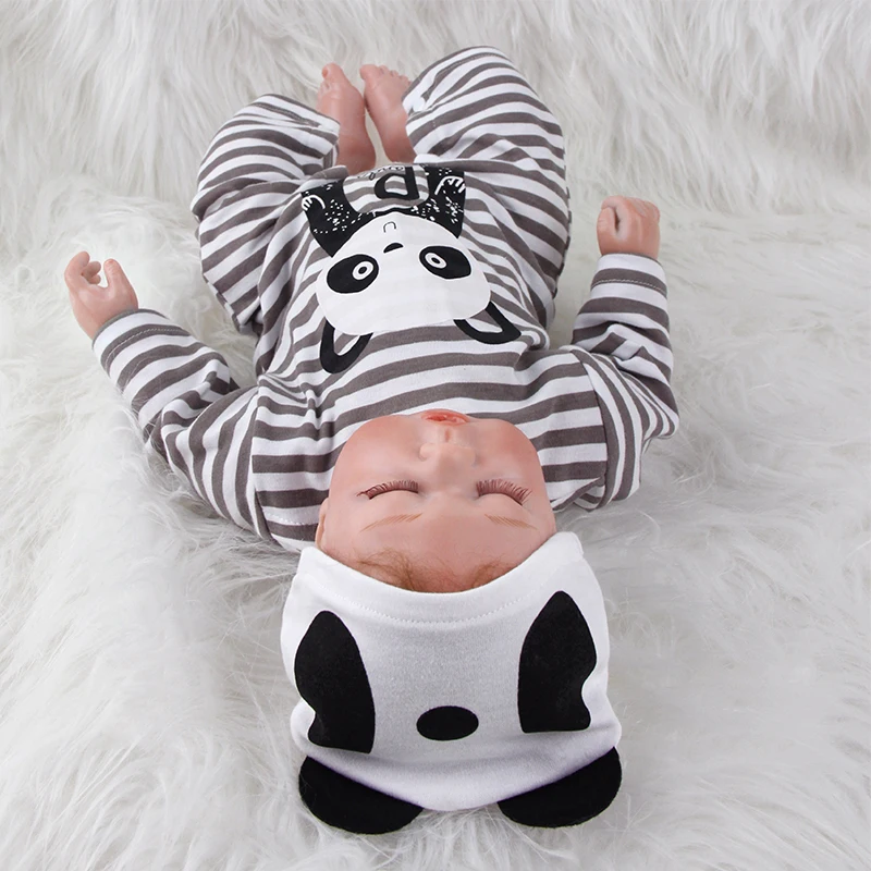 ZIYIUI 20 Inch 50 Cm Reborn Doll Cute Silicone Vinyl Closed Eyes Sleeping Boy Wearing Panda Pattern Clothes Handmade Gifts