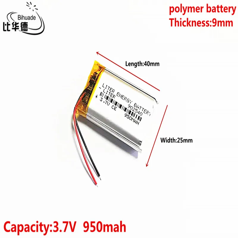 10pcs 3.7V 950MAH 902540 Lithium Polymer LiPo Rechargeable Battery For Mp3 headphone PAD DVD bluetooth camera